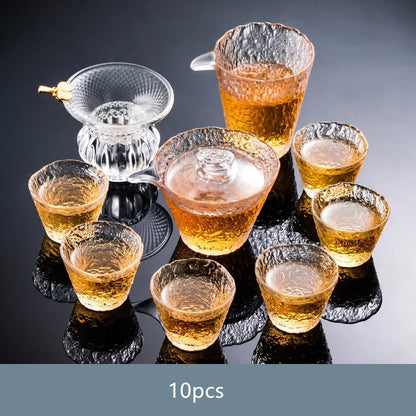 Light Luxury Glass Tea Set Home Gaiwan and Teacup Suit Office High-end Puer Tea Infuser Heat-Resistant Teaware Tea Cup  Sets