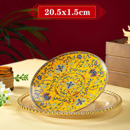 Light Luxury Gold Stroke Ceramic Dinner Plate Flower Relief Enamel Dish Bone China Western Plates Dishes Household Tableware