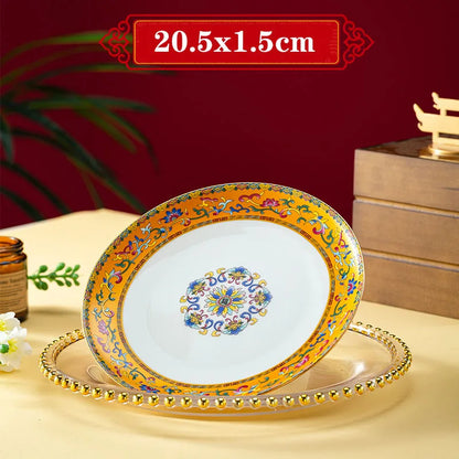 Light Luxury Gold Stroke Ceramic Dinner Plate Flower Relief Enamel Dish Bone China Western Plates Dishes Household Tableware