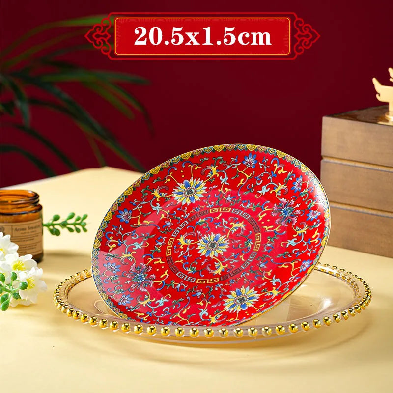 Light Luxury Gold Stroke Ceramic Dinner Plate Flower Relief Enamel Dish Bone China Western Plates Dishes Household Tableware
