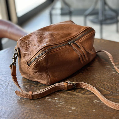 Light Luxury Vintage Soft Genuine Leather Crossbody Shoulder Bag Simple Solid All-match Zipper Handbags 2024 New Commuter Bolsas
