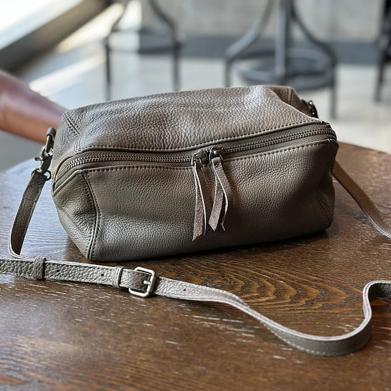Light Luxury Vintage Soft Genuine Leather Crossbody Shoulder Bag Simple Solid All-match Zipper Handbags 2024 New Commuter Bolsas