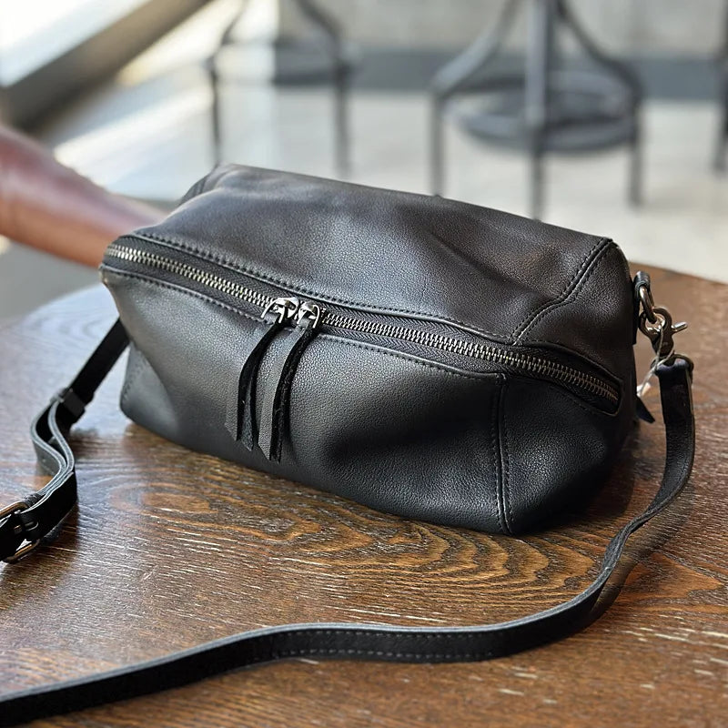 Light Luxury Vintage Soft Genuine Leather Crossbody Shoulder Bag Simple Solid All-match Zipper Handbags 2024 New Commuter Bolsas
