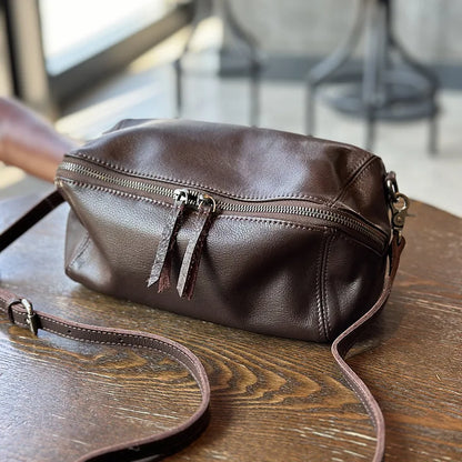 Light Luxury Vintage Soft Genuine Leather Crossbody Shoulder Bag Simple Solid All-match Zipper Handbags 2024 New Commuter Bolsas