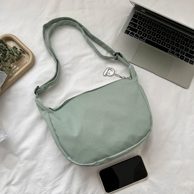 Lightweight Nylon Shoulder Bag with Pendant Crossbody Bags for Women Perfect for School Commuting and Shopping