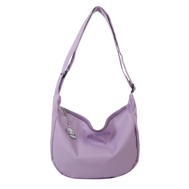 Lightweight Nylon Shoulder Bag with Pendant Crossbody Bags for Women Perfect for School Commuting and Shopping