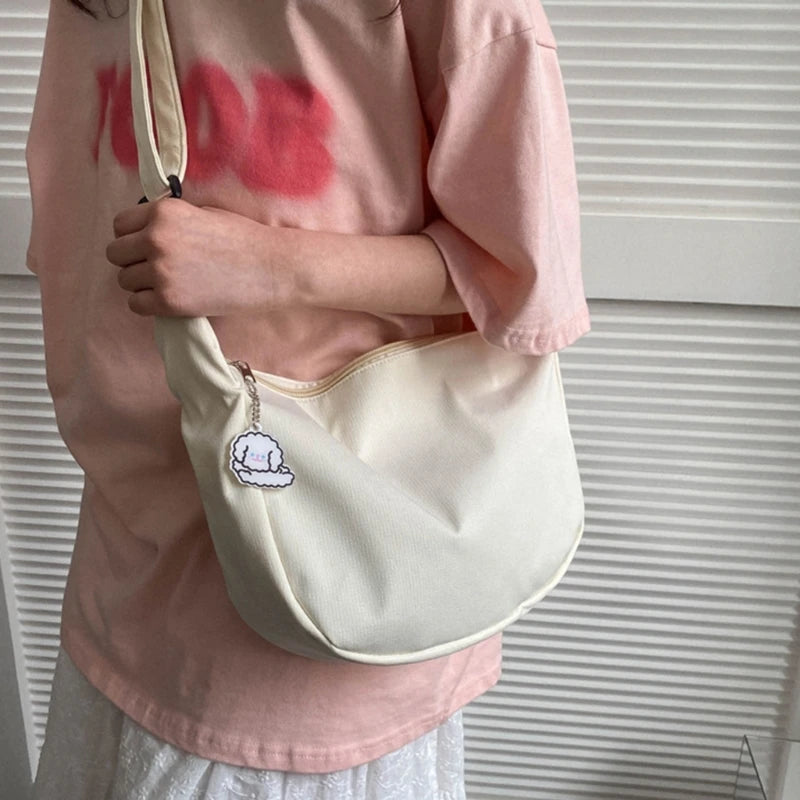 Lightweight Nylon Shoulder Bag with Pendant Crossbody Bags for Women Perfect for School Commuting and Shopping
