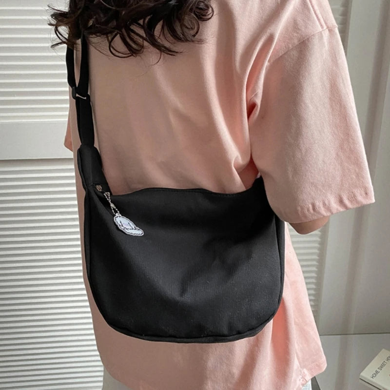 Lightweight Nylon Shoulder Bag with Pendant Crossbody Bags for Women Perfect for School Commuting and Shopping