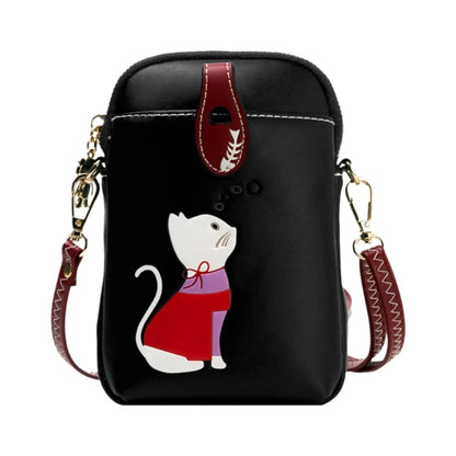 Lightweight PU Crossbody Bag Stylish Mini Shoulder Bag with Cat Print Fashionable Bag Lightweight Bag for Mobile