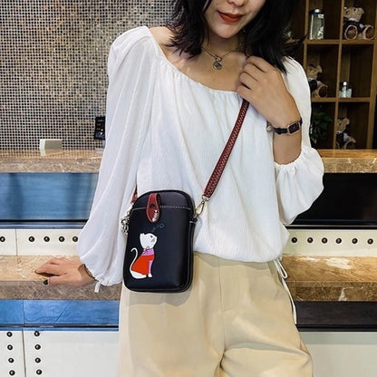 Lightweight PU Crossbody Bag Stylish Mini Shoulder Bag with Cat Print Fashionable Bag Lightweight Bag for Mobile