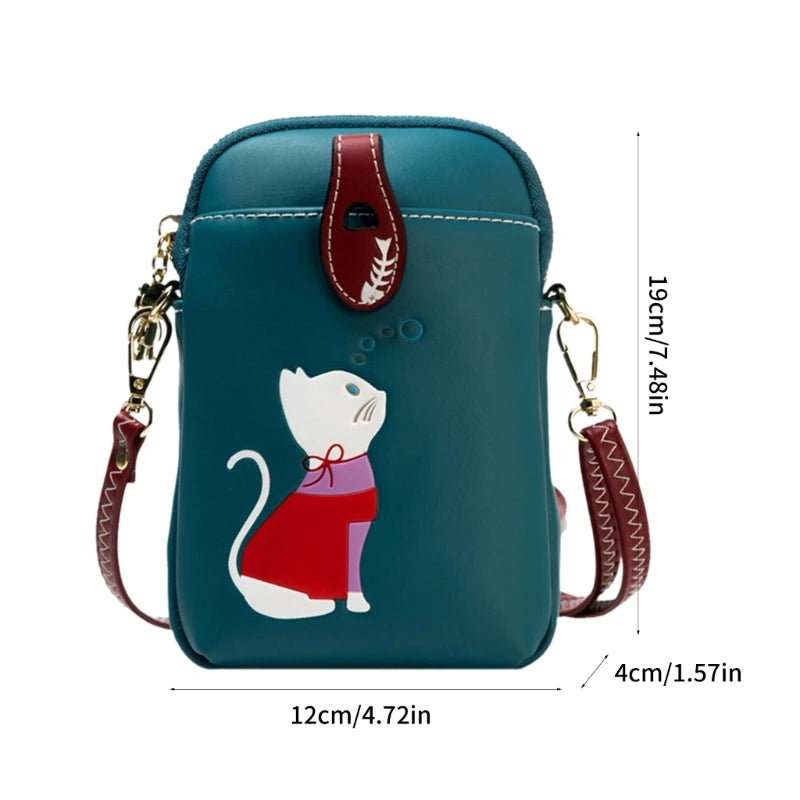 Lightweight PU Crossbody Bag Stylish Mini Shoulder Bag with Cat Print Fashionable Bag Lightweight Bag for Mobile