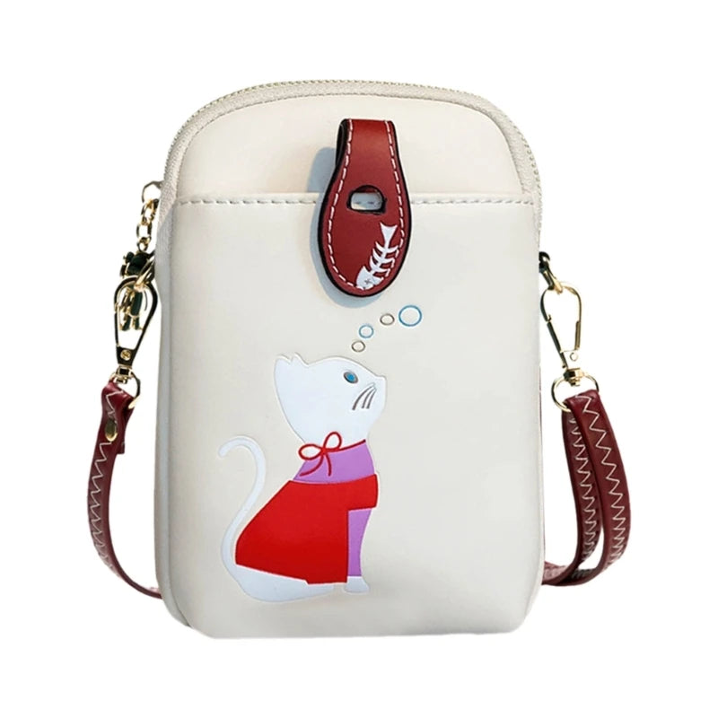 Lightweight PU Crossbody Bag Stylish Mini Shoulder Bag with Cat Print Fashionable Bag Lightweight Bag for Mobile