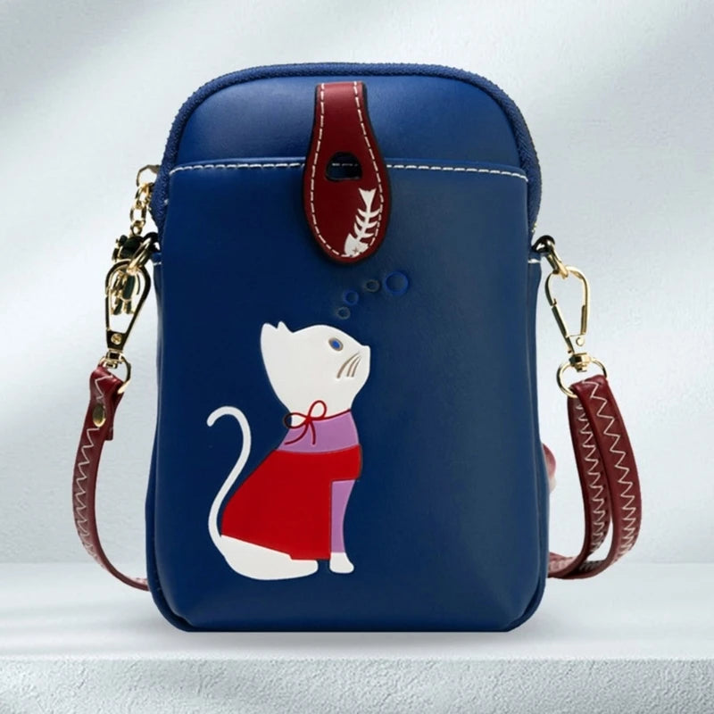 Lightweight PU Crossbody Bag Stylish Mini Shoulder Bag with Cat Print Fashionable Bag Lightweight Bag for Mobile