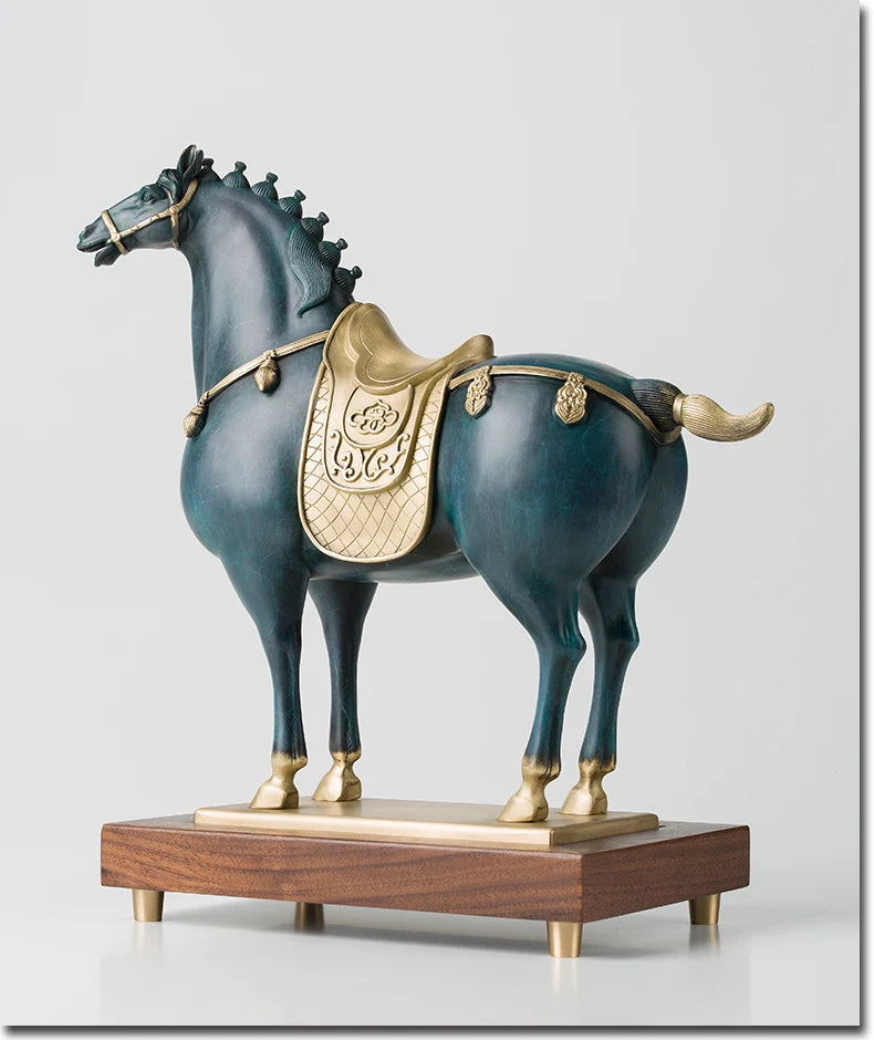 Limit -large HOME office Living Room TOP Business art Ornament Auspicious RETRO CHINA Tang Dynasty HORSE brass carving Sculpture