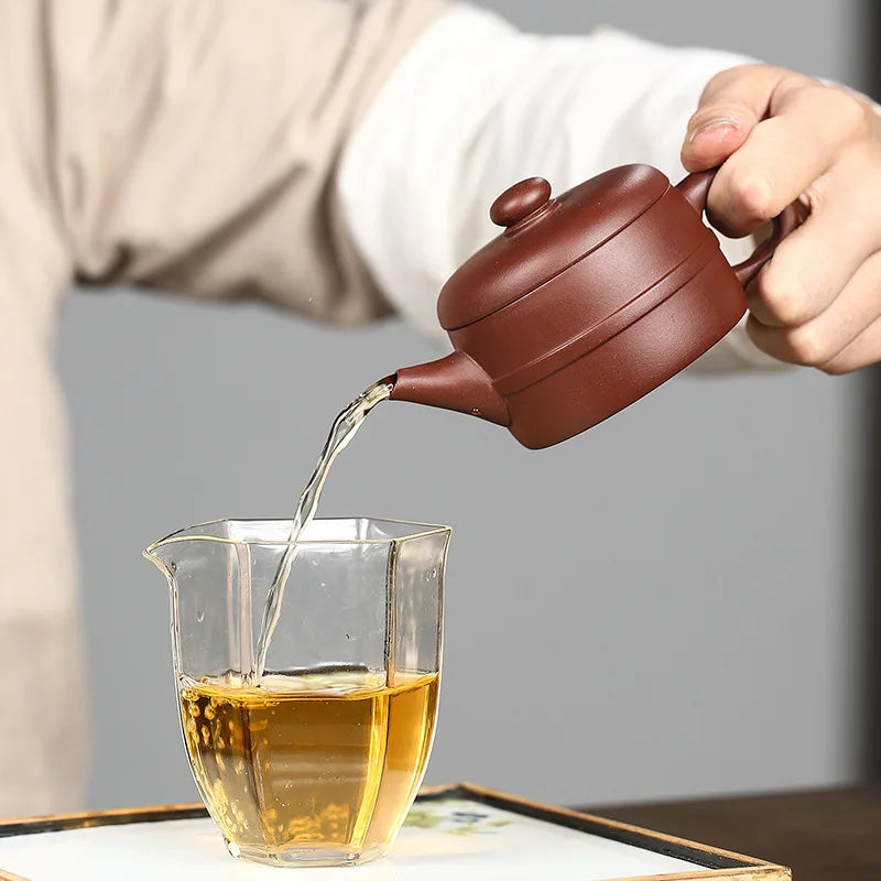 Line Rhyme Pot, Zisha Teapot, Yixing Handmade Pot, Kung-Fu Teaware, Purple Clay Drinkware for Puer G