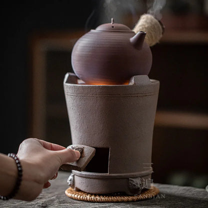 Lion Head Firewood Burning Oven Charcoal Stove Tea Brewing Pot Zen Stoneware Hand-Made Walnut Charcoal Stove Household Charcoa