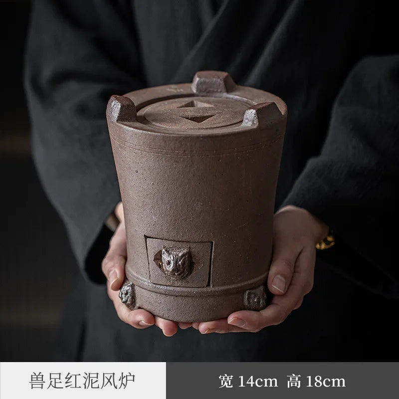 Lion Head Firewood Burning Oven Charcoal Stove Tea Brewing Pot Zen Stoneware Hand-Made Walnut Charcoal Stove Household Charcoa