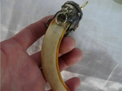 Lion a Package Boar Tooth Enamel Antique Town House To Ward Off Bad Luck