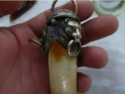 Lion a Package Boar Tooth Enamel Antique Town House To Ward Off Bad Luck