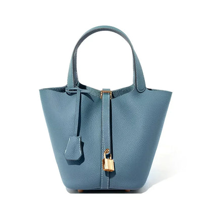 Litchi Pattern Women's Bag 2024 New Bucket Bag Genuine Leather Handbag  Luxury Designer Handbag  Bolso Mujer