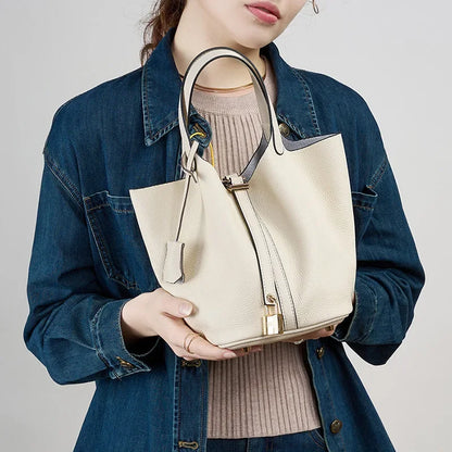 Litchi Pattern Women's Bag 2024 New Bucket Bag Genuine Leather Handbag  Luxury Designer Handbag  Bolso Mujer