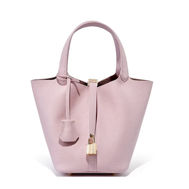 Litchi Pattern Women's Bag 2024 New Bucket Bag Genuine Leather Handbag  Luxury Designer Handbag  Bolso Mujer