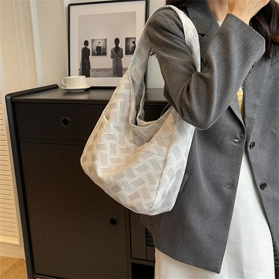 Little Fresh Canvas Handbags Literary And Artistic Women's Shoulder Bag Solid Color Buckle Handbag Cloth Bag