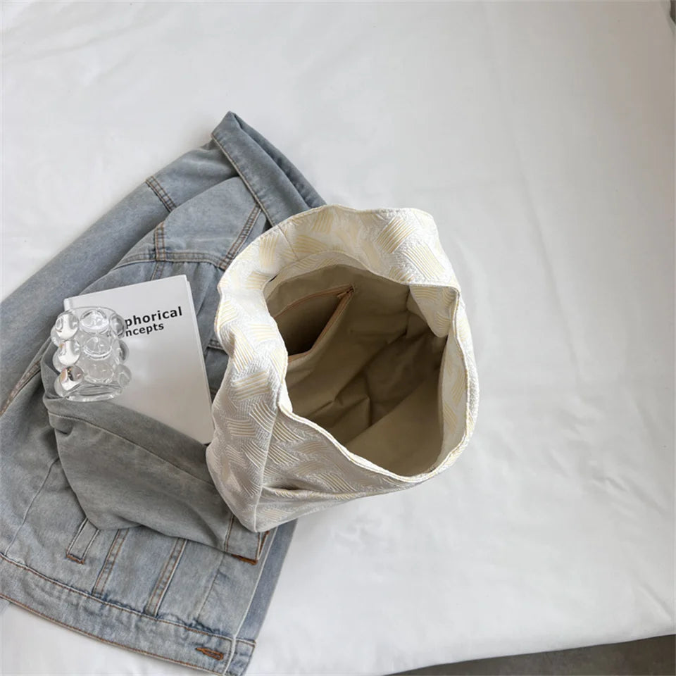 Little Fresh Canvas Handbags Literary And Artistic Women's Shoulder Bag Solid Color Buckle Handbag Cloth Bag