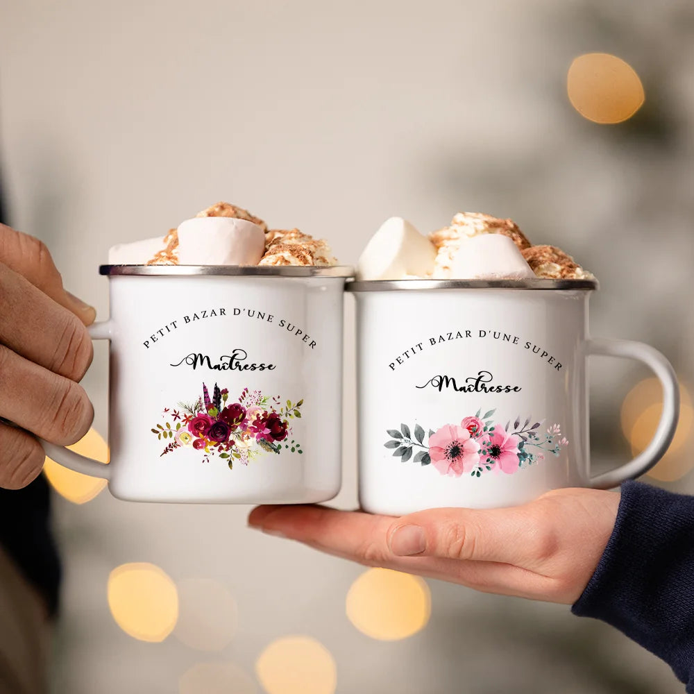 Little Mess of A Super Mistress France Enamel Mug Travel Cup Drinkware Coffee Cups Cups for Coffee and Tea Personalized Gift Bar