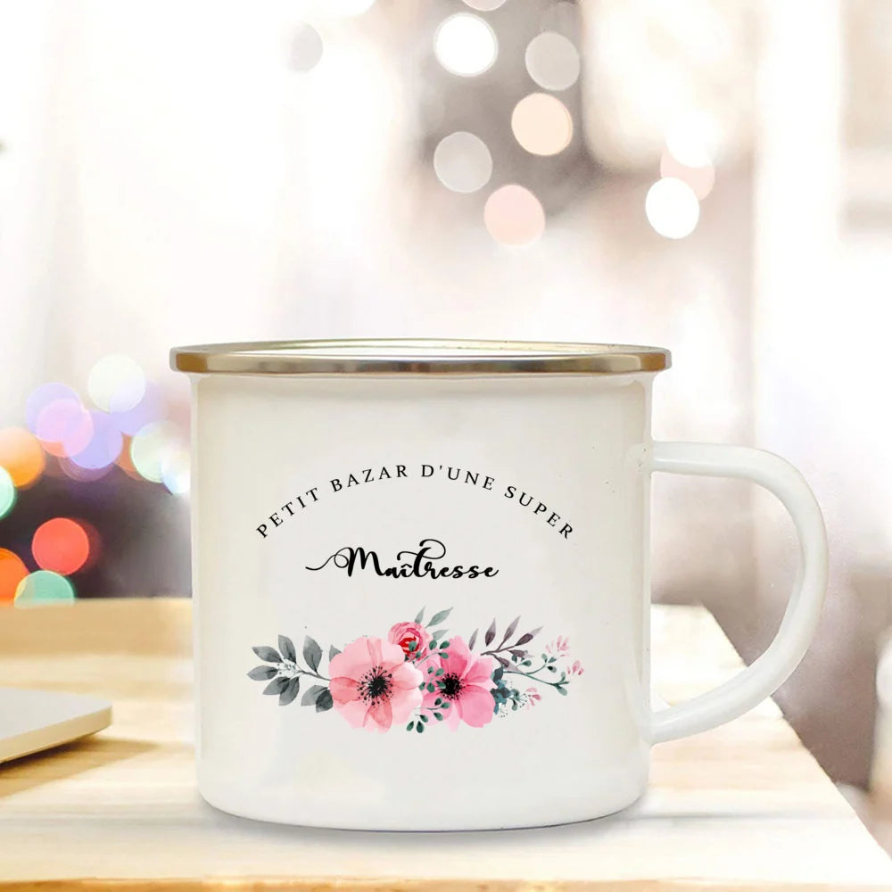 Little Mess of A Super Mistress France Enamel Mug Travel Cup Drinkware Coffee Cups Cups for Coffee and Tea Personalized Gift Bar