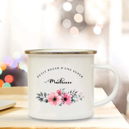 Little Mess of A Super Mistress France Enamel Mug Travel Cup Drinkware Coffee Cups Cups for Coffee and Tea Personalized Gift Bar