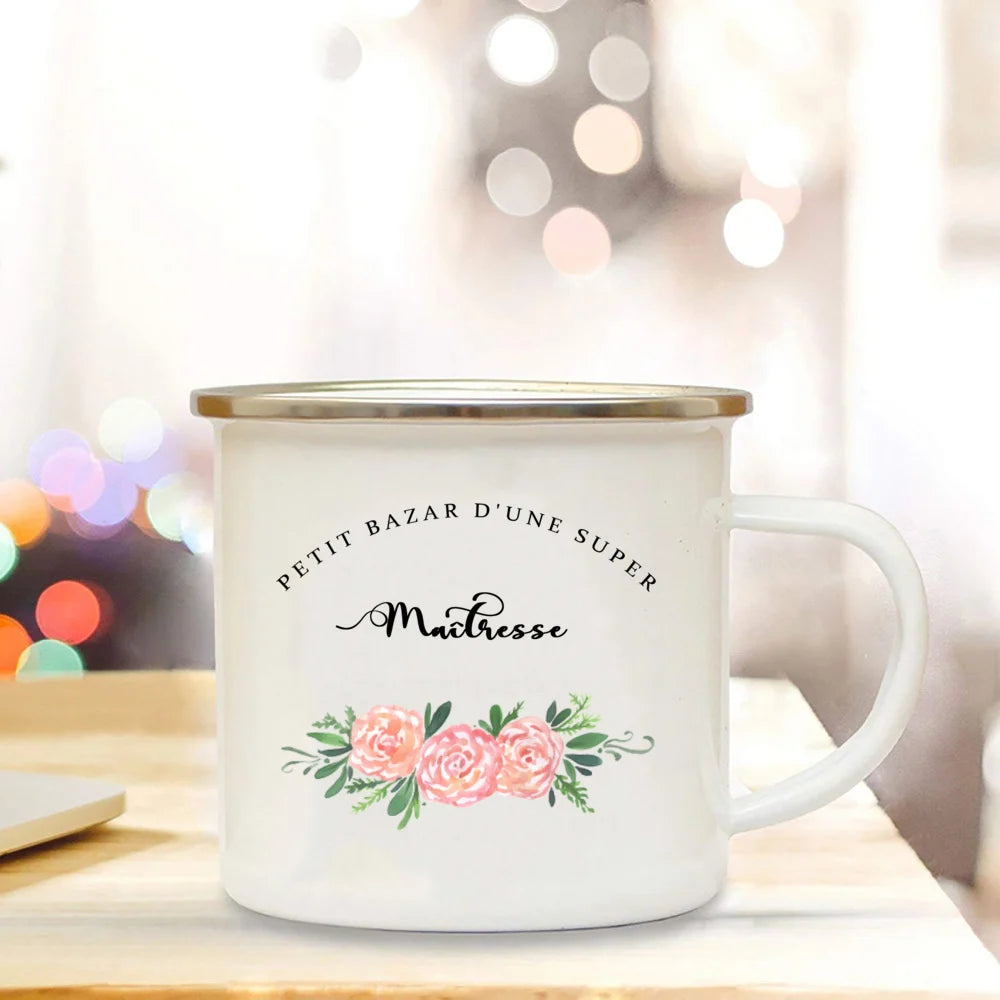 Little Mess of A Super Mistress France Enamel Mug Travel Cup Drinkware Coffee Cups Cups for Coffee and Tea Personalized Gift Bar