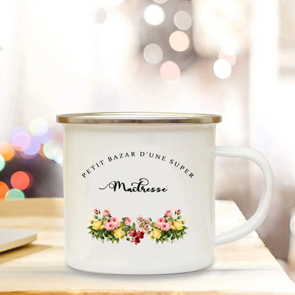 Little Mess of A Super Mistress France Enamel Mug Travel Cup Drinkware Coffee Cups Cups for Coffee and Tea Personalized Gift Bar
