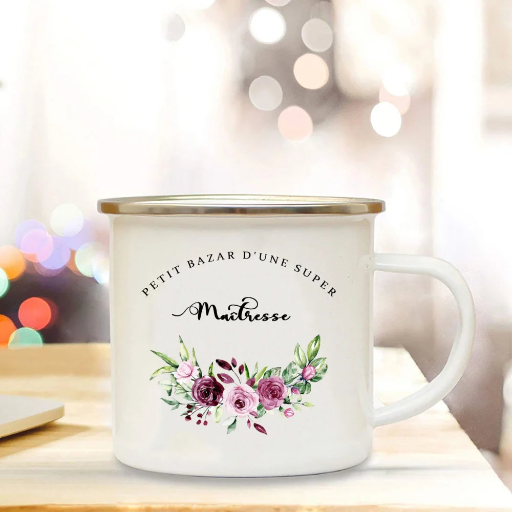 Little Mess of A Super Mistress France Enamel Mug Travel Cup Drinkware Coffee Cups Cups for Coffee and Tea Personalized Gift Bar