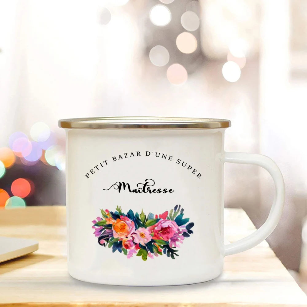 Little Mess of A Super Mistress France Enamel Mug Travel Cup Drinkware Coffee Cups Cups for Coffee and Tea Personalized Gift Bar