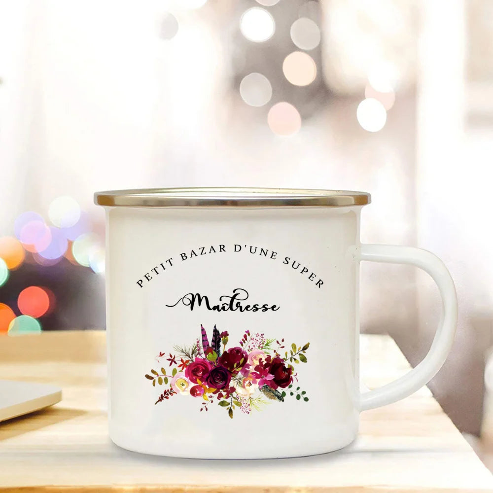 Little Mess of A Super Mistress France Enamel Mug Travel Cup Drinkware Coffee Cups Cups for Coffee and Tea Personalized Gift Bar