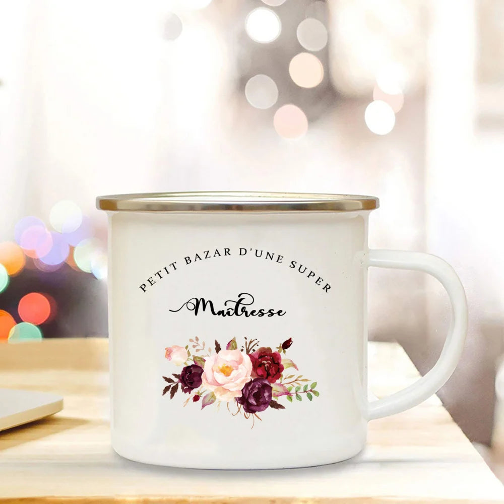 Little Mess of A Super Mistress France Enamel Mug Travel Cup Drinkware Coffee Cups Cups for Coffee and Tea Personalized Gift Bar
