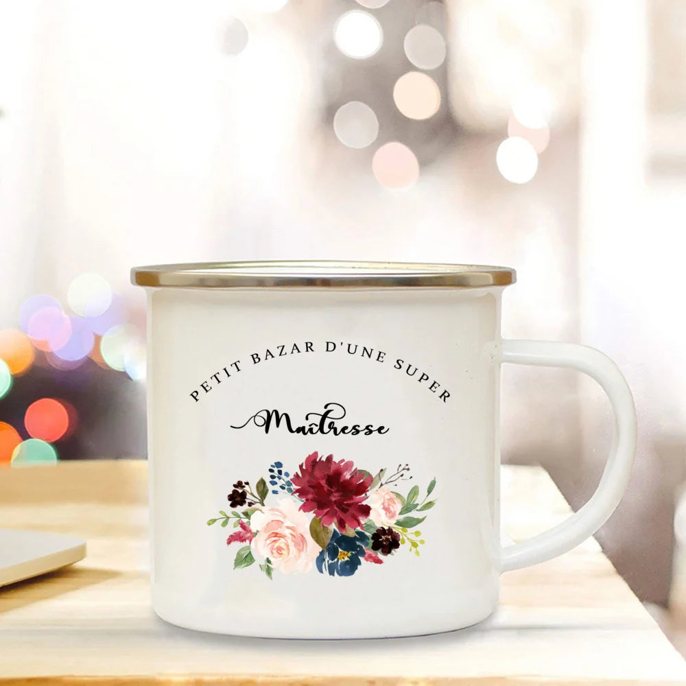 Little Mess of A Super Mistress France Enamel Mug Travel Cup Drinkware Coffee Cups Cups for Coffee and Tea Personalized Gift Bar