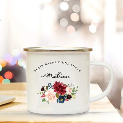 Little Mess of A Super Mistress France Enamel Mug Travel Cup Drinkware Coffee Cups Cups for Coffee and Tea Personalized Gift Bar