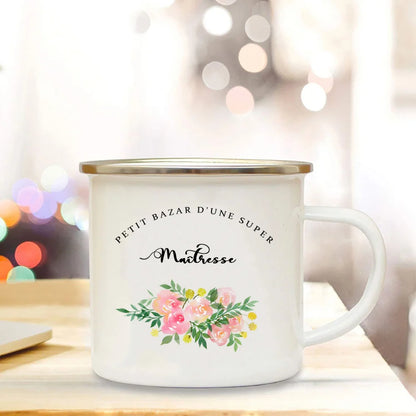 Little Mess of A Super Mistress France Enamel Mug Travel Cup Drinkware Coffee Cups Cups for Coffee and Tea Personalized Gift Bar