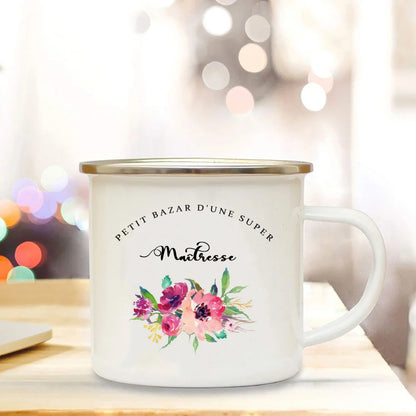 Little Mess of A Super Mistress France Enamel Mug Travel Cup Drinkware Coffee Cups Cups for Coffee and Tea Personalized Gift Bar
