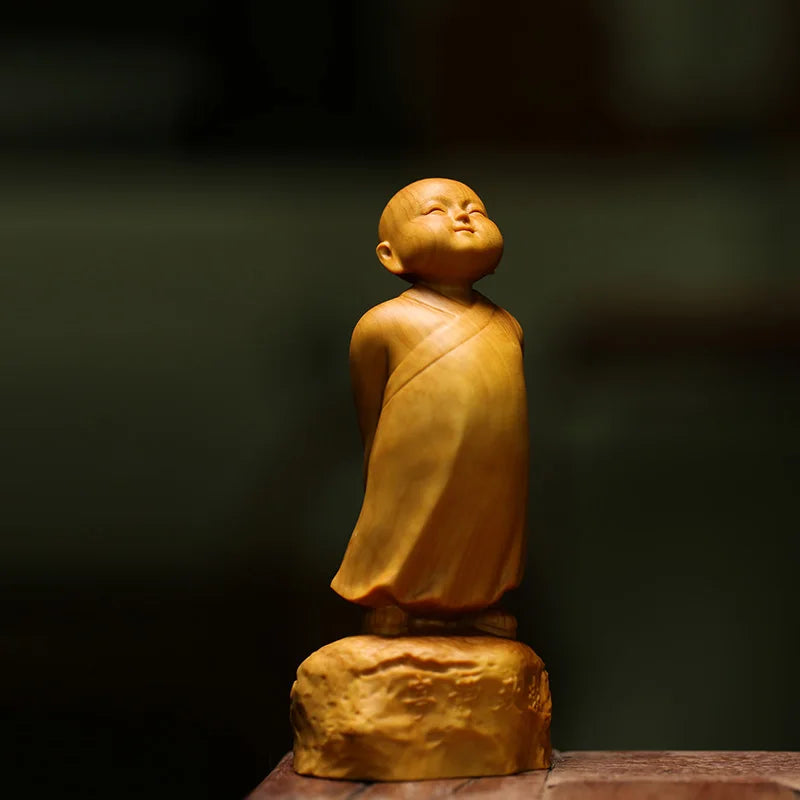 Little Monk Tea Pet Tea Table Love and Peace Wood Carving Home Decoration Car Small Decoration Creative Decoration