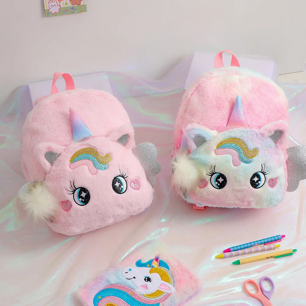 Little Princess Pink Unicorn Backpacks for Girls Cartoon Plush School Bags Cute Kids Book Travel Bags Toddler Children Schoolbag