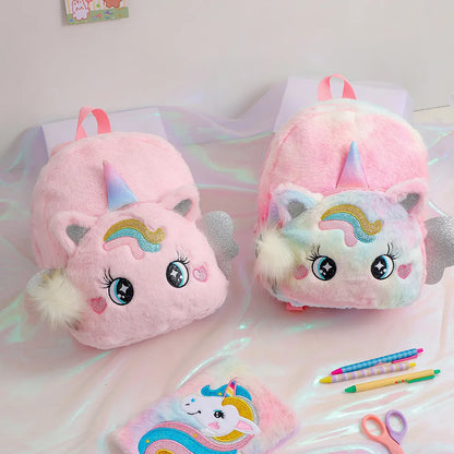Little Princess Pink Unicorn Backpacks for Girls Cartoon Plush School Bags Cute Kids Book Travel Bags Toddler Children Schoolbag