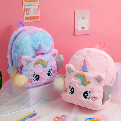 Little Princess Pink Unicorn Backpacks for Girls Cartoon Plush School Bags Cute Kids Book Travel Bags Toddler Children Schoolbag