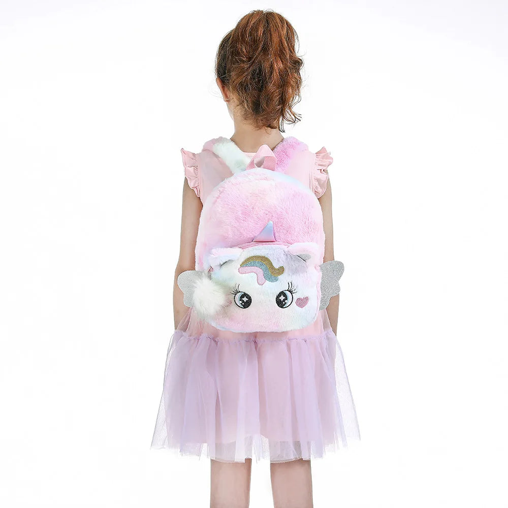 Little Princess Pink Unicorn Backpacks for Girls Cartoon Plush School Bags Cute Kids Book Travel Bags Toddler Children Schoolbag