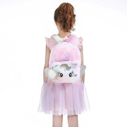 Little Princess Pink Unicorn Backpacks for Girls Cartoon Plush School Bags Cute Kids Book Travel Bags Toddler Children Schoolbag