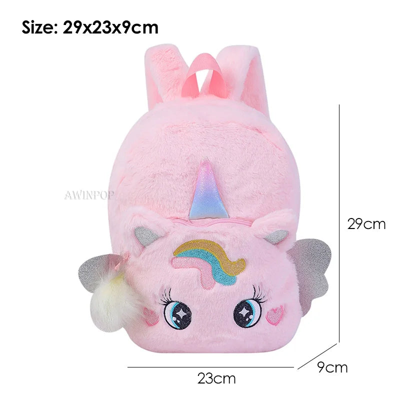 Little Princess Pink Unicorn Backpacks for Girls Cartoon Plush School Bags Cute Kids Book Travel Bags Toddler Children Schoolbag