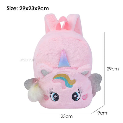 Little Princess Pink Unicorn Backpacks for Girls Cartoon Plush School Bags Cute Kids Book Travel Bags Toddler Children Schoolbag