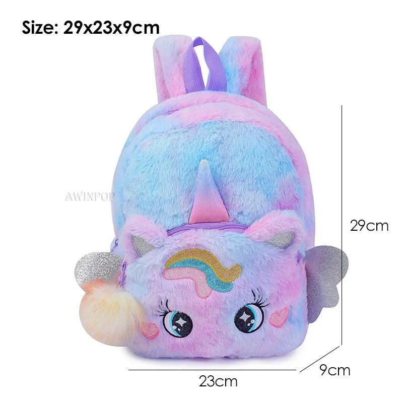 Little Princess Pink Unicorn Backpacks for Girls Cartoon Plush School Bags Cute Kids Book Travel Bags Toddler Children Schoolbag